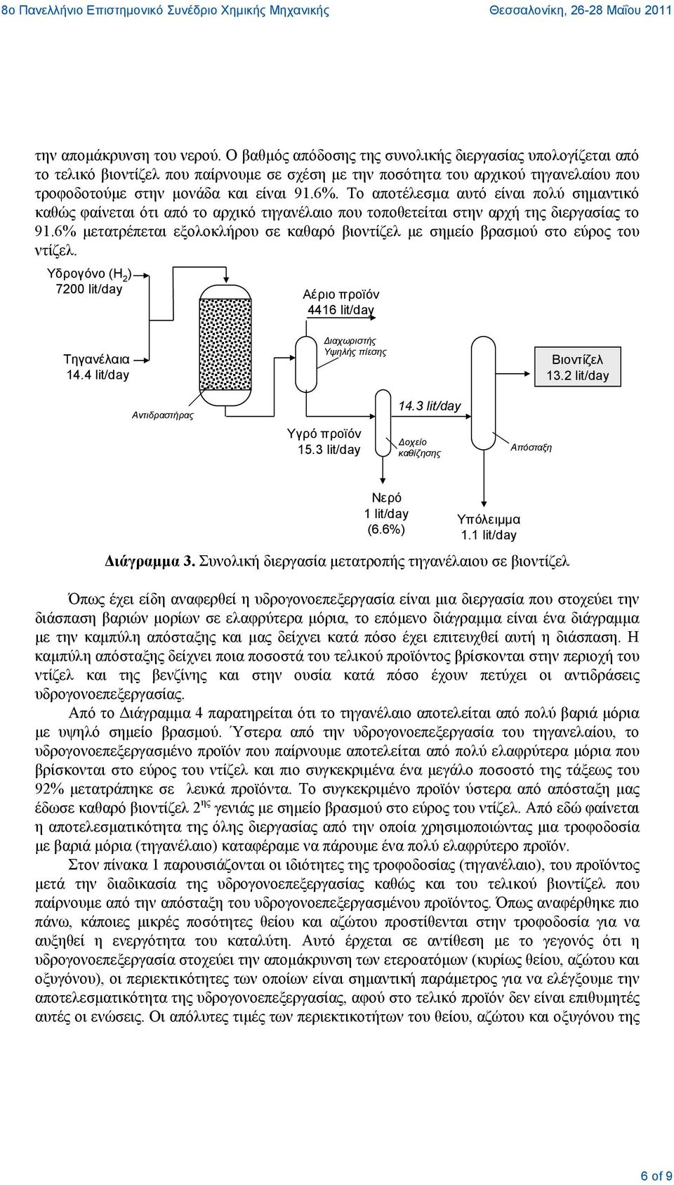 Το αποτέλεσμα αυτό είναι πολύ σημαντικό καθώς φαίνεται ότι από το αρχικό τηγανέλαιο που τοποθετείται στην αρχή της διεργασίας το 9.