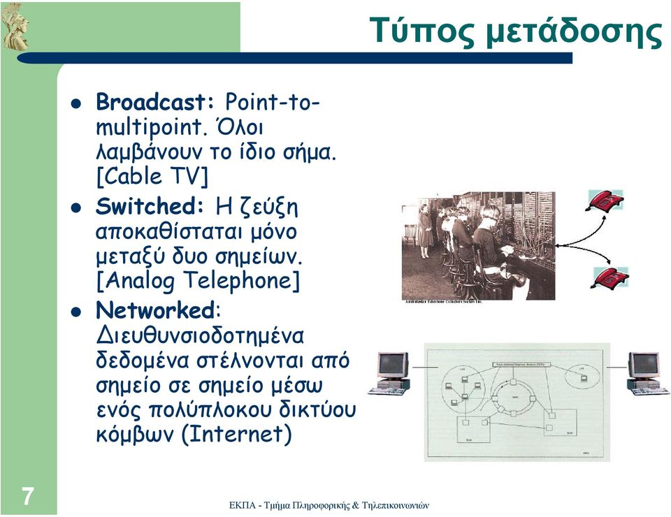 [Cable TV] Switched: Η ζεύξη αποκαθίσταται µόνο µεταξύ δυο σηµείων.