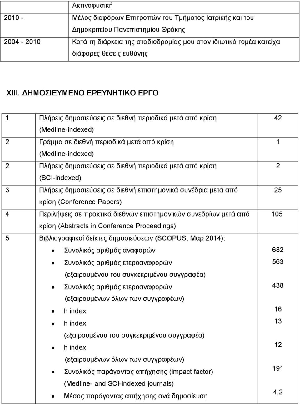 ΔΗΜΟΣΙΕΥΜΕΝΟ ΕΡΕΥΝΗΤΙΚΟ ΕΡΓΟ 1 Πλήρεις δημοσιεύσεις σε διεθνή περιοδικά μετά από κρίση (Μedline-indexed) 2 Γράμμα σε διεθνή περιοδικά μετά από κρίση (Μedline-indexed) 2 Πλήρεις δημοσιεύσεις σε διεθνή