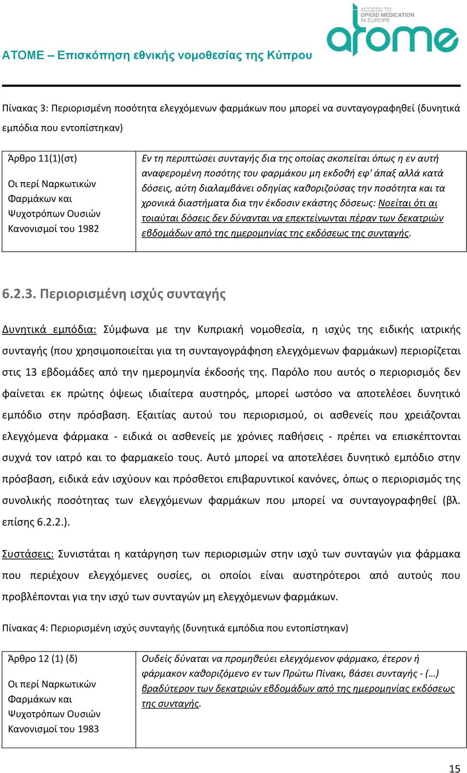 τα χρονικά διαστήματα δια την έκδοσιν εκάστης δόσεως: Νοείται ότι αι τοιαύται δόσεις δεν δύνανται να επεκτείνωνται πέραν των δεκατριών εβδομάδων από της ημερομηνίας της εκδόσεως της συνταγής. 6.2.3.