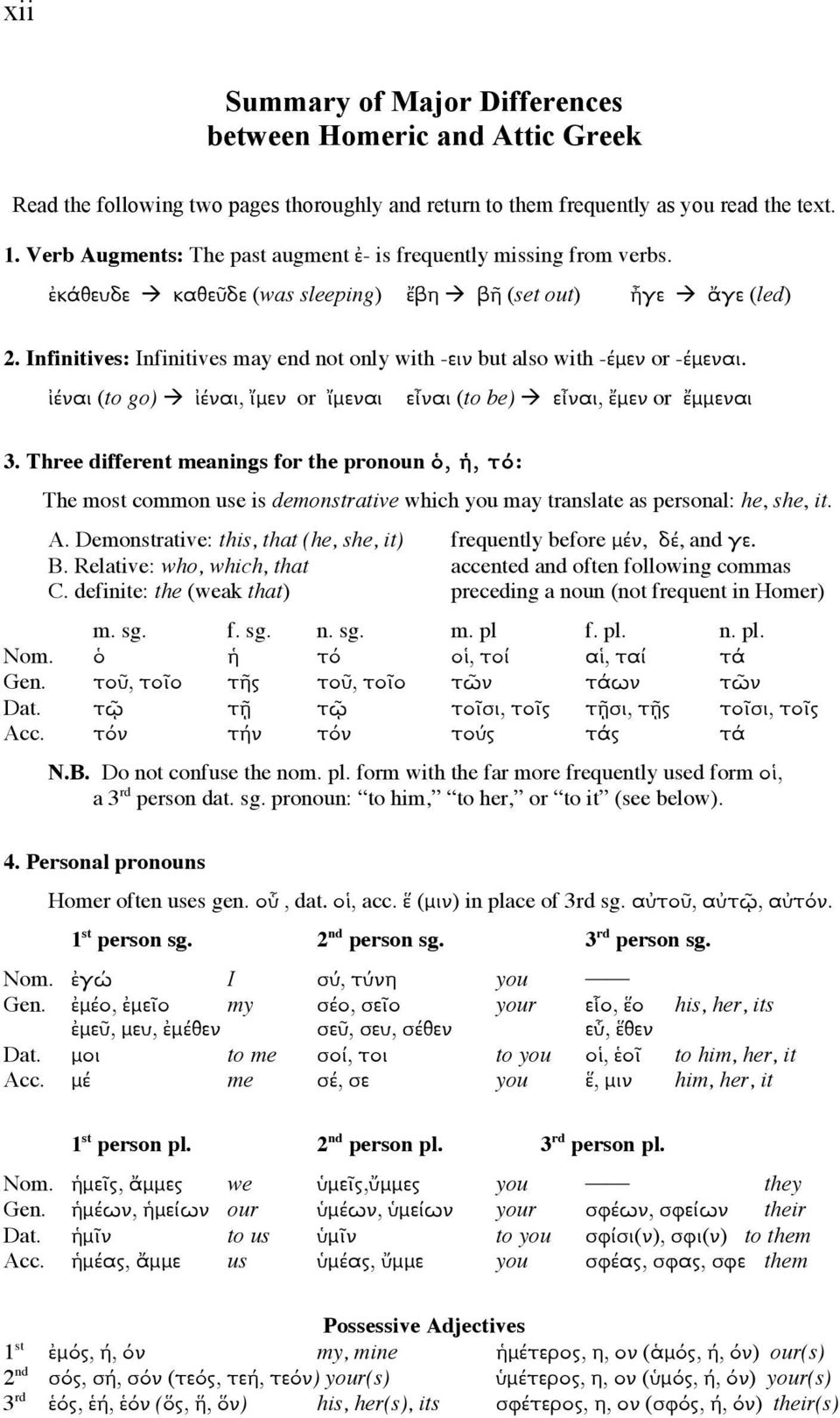 Infinitives: Infinitives may end not only with -ειν but also with -έµεν or -έµεναι. ἰέναι (to go) à ἰέναι, ἴµεν or ἴµεναι εἶναι (to be) à εἶναι, ἔµεν or ἔµµεναι 3.