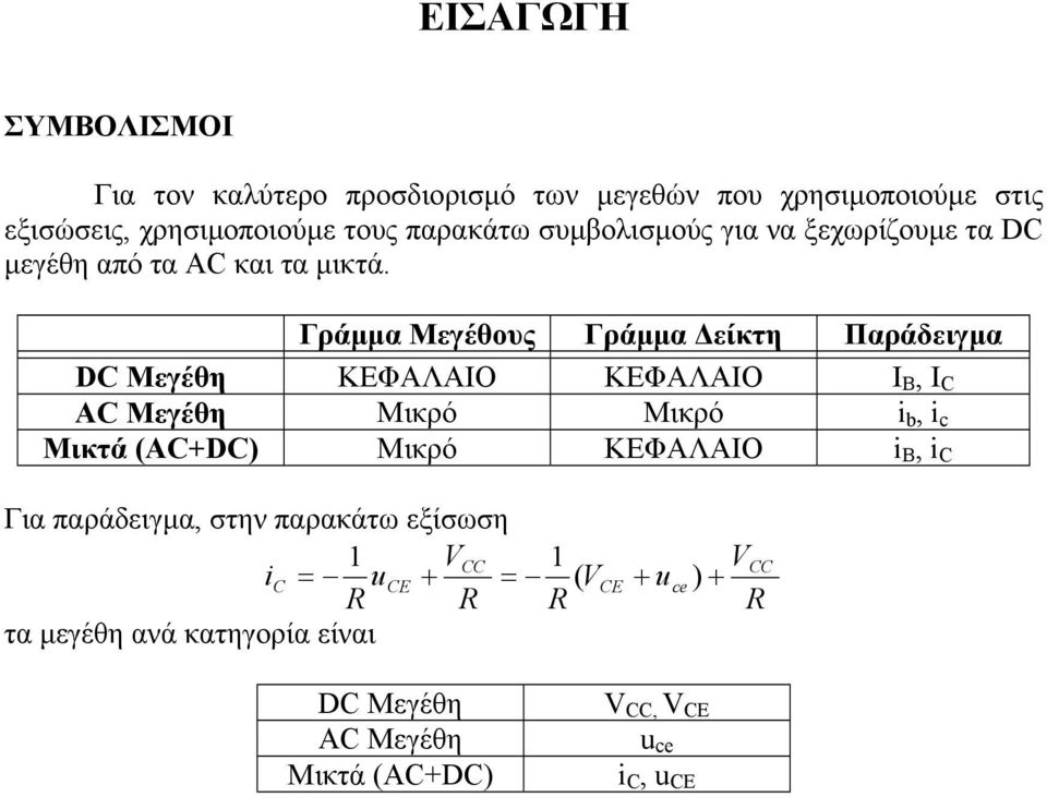 Γράµµα Μεγέθους Γράµµα είκτη Παράδειγµα D Μεγέθη ΚΕΦΑΛΑΙΟ ΚΕΦΑΛΑΙΟ Ι Β, Ι A Μεγέθη Μικρό Μικρό i b, i c Μικτά (A+D)