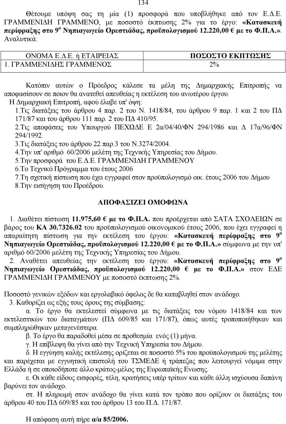 ΓΡΑΜΜΕΝΙΔΗΣ ΓΡΑΜΜΕΝΟΣ 2% Κατόπιν αυτών ο Πρόεδρος κάλεσε τα μέλη της Δημαρχιακής Επιτροπής να αποφασίσουν σε ποιον θα αvατεθεί απευθείας η εκτέλεση τoυ αvωτέρoυ έργoυ.