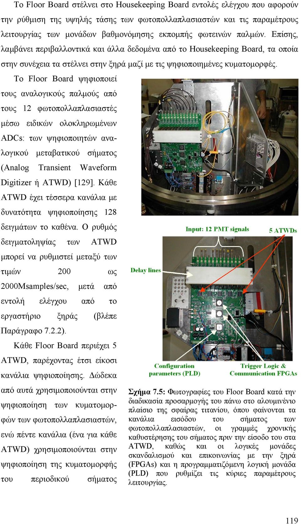 Το Floor Board ψηφιοποιεί τους αναλογικούς παλμούς από τους 12 φωτοπολλαπλασιαστές μέσω ειδικών ολοκληρωμένων ADCs: των ψηφιοποιητών αναλογικού μεταβατικού σήματος (Analog Transient Waveform