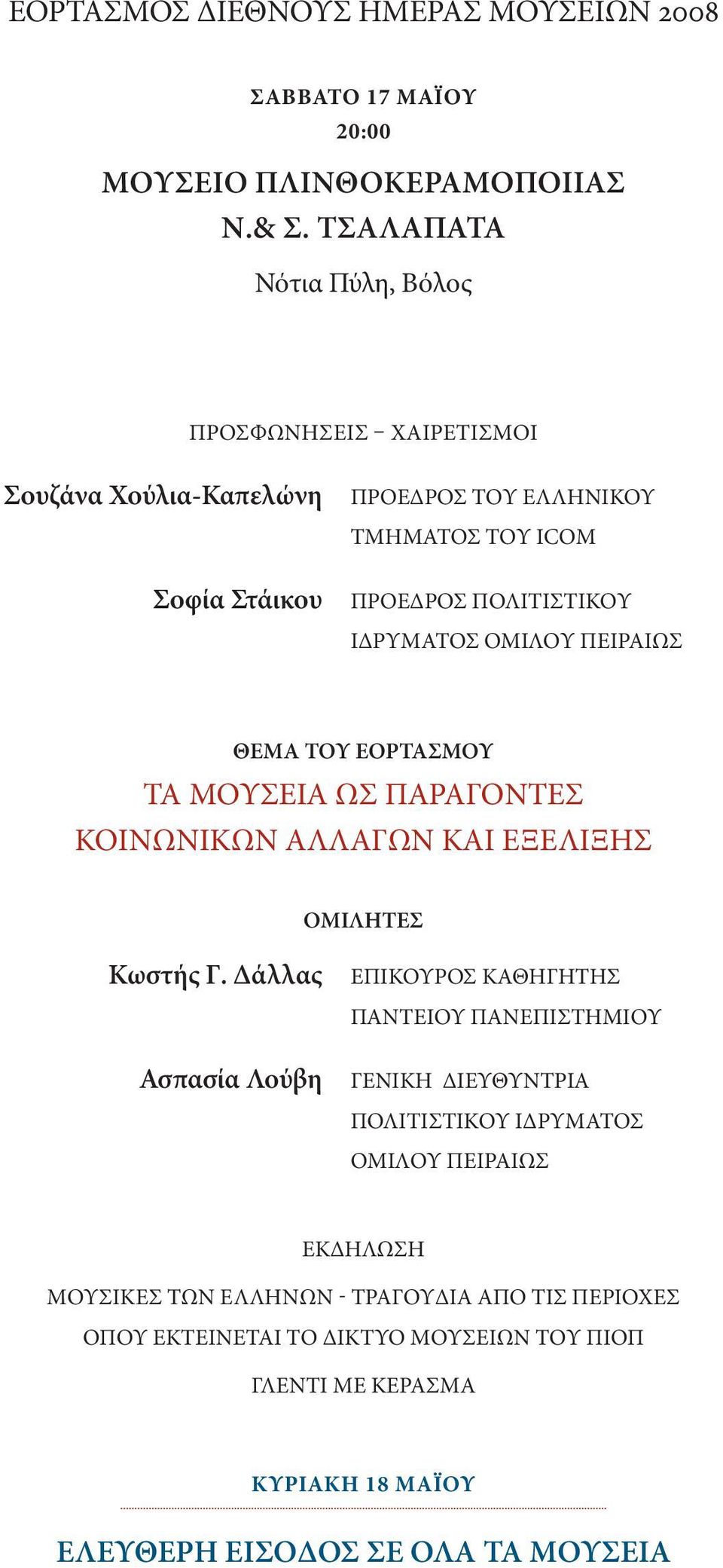 Ομίλου Πειραιώς ΘΕΜΑ ΤΟΥ ΕΟΡΤΑΣΜΟΥ ΤΑ ΜΟΥΣΕΙΑ ΩΣ ΠΑΡΑΓΟΝΤΕΣ ΚΟΙΝΩΝΙΚΩΝ ΑΛΛΑΓΩΝ ΚΑΙ ΕΞΕΛΙΞΗΣ ΟΜΙΛΗΤΕΣ Κωστής Γ.