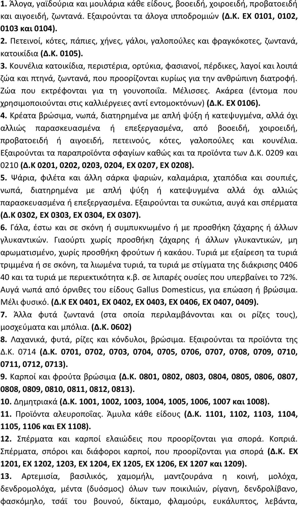 Κουνέλια κατοικίδια, περιστέρια, ορτύκια, φασιανοί, πέρδικες, λαγοί και λοιπά ζώα και πτηνά, ζωντανά, που προορίζονται κυρίως για την ανθρώπινη διατροφή. Ζώα που εκτρέφονται για τη γουνοποιΐα.