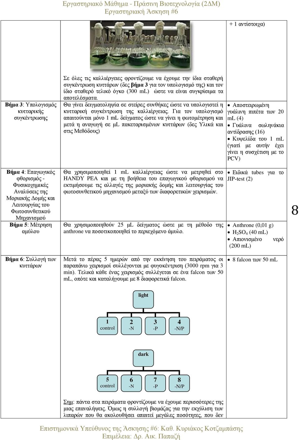 απνηειέζκαηα. Θα γίλεη δεηγκαηνιεςία ζε ζηείξεο ζπλζήθεο ώζηε λα ππνινγηζηεί ε θπηηαξηθή ζπγθέληξσζε ηεο θαιιηέξγεηαο.