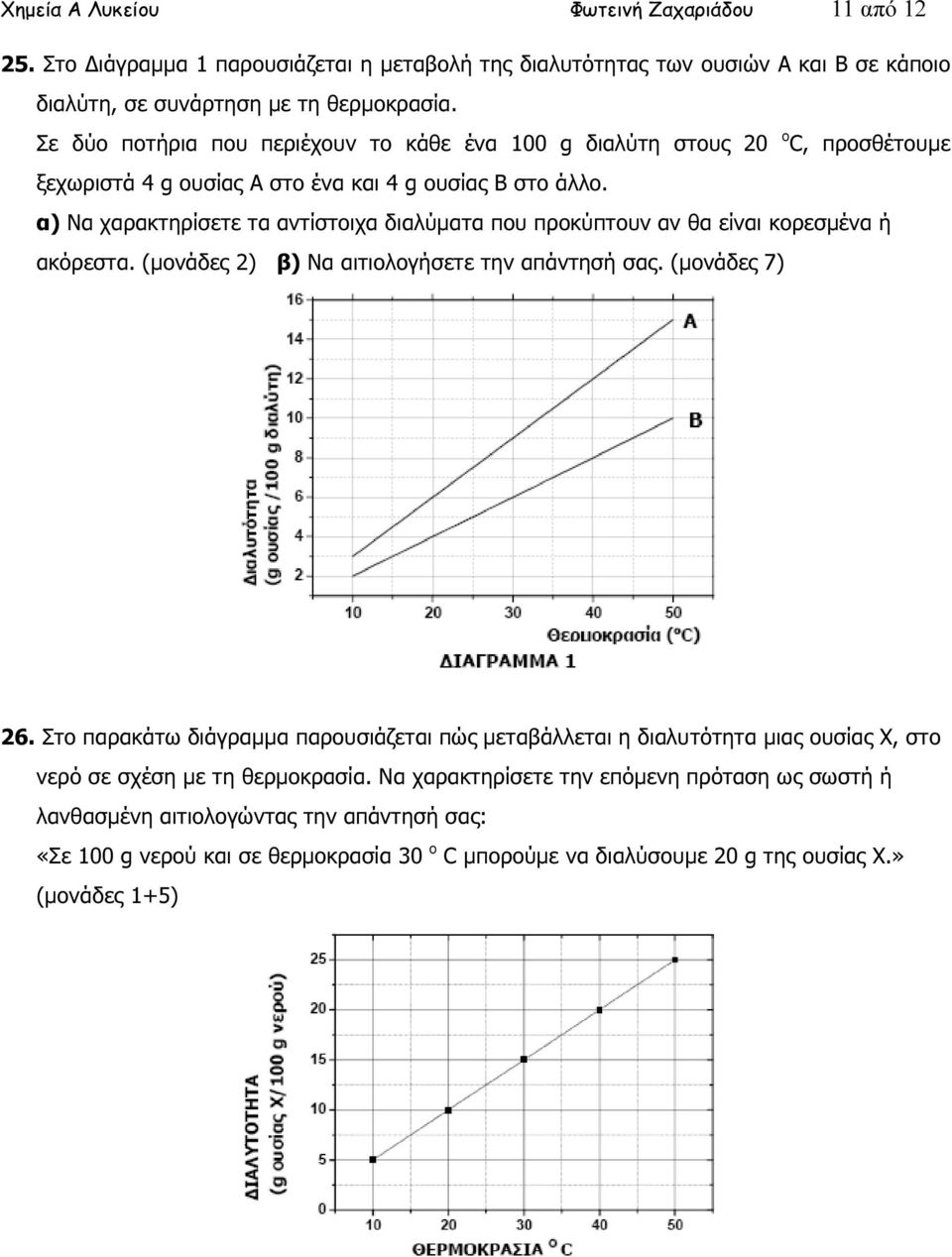 α) Να χαρακτηρίσετε τα αντίστοιχα διαλύµατα που προκύπτουν αν θα είναι κορεσµένα ή ακόρεστα. (µονάδες 2) β) Να αιτιολογήσετε την απάντησή σας. (µονάδες 7) 26.