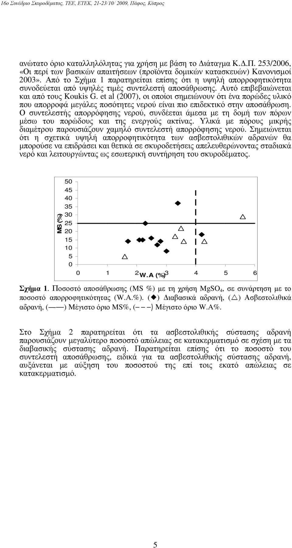 et al (2007), οι οποίοι σηµειώνουν ότι ένα πορώδες υλικό που απορροφά µεγάλες ποσότητες νερού είναι πιο επιδεκτικό στην αποσάθρωση.