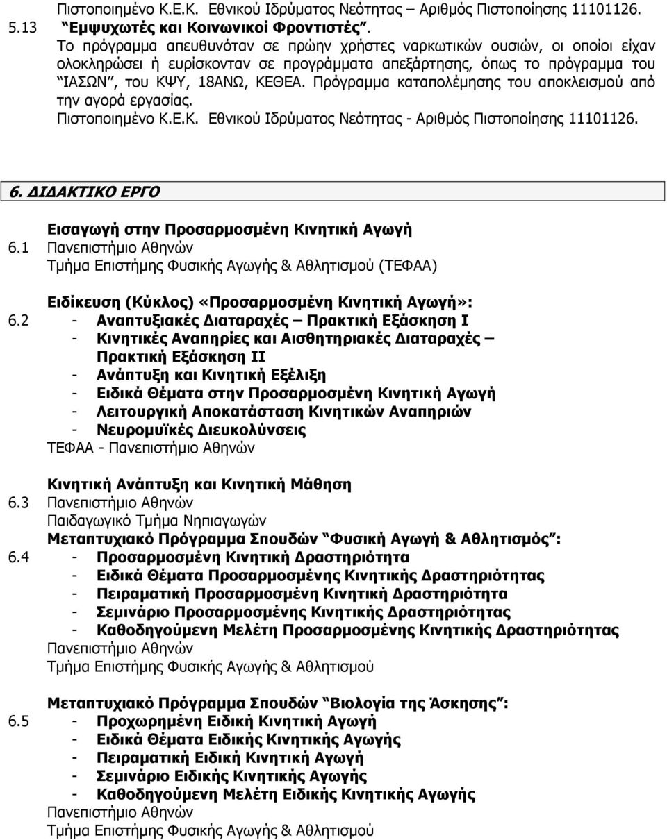 Πρόγραμμα καταπολέμησης του αποκλεισμού από την αγορά εργασίας. Πιστοποιημένο Κ.Ε.Κ. Εθνικού Ιδρύματος Νεότητας - Αριθμός Πιστοποίησης 11101126. 6. ΔΙΔΑΚΤΙΚΟ ΕΡΓΟ 6.1 6.2 6.3 6.4 6.