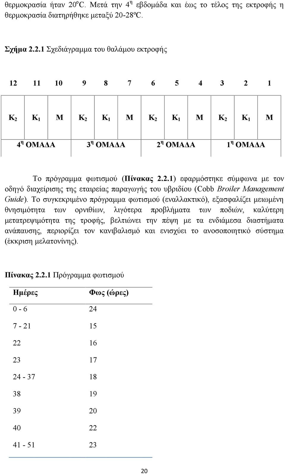 Το συγκεκριμένο πρόγραμμα φωτισμού (εναλλακτικό), εξασφαλίζει μειωμένη θνησιμότητα των ορνιθίων, λιγότερα προβλήματα των ποδιών, καλύτερη μετατρεψιμότητα της τροφής, βελτιώνει την πέψη με τα