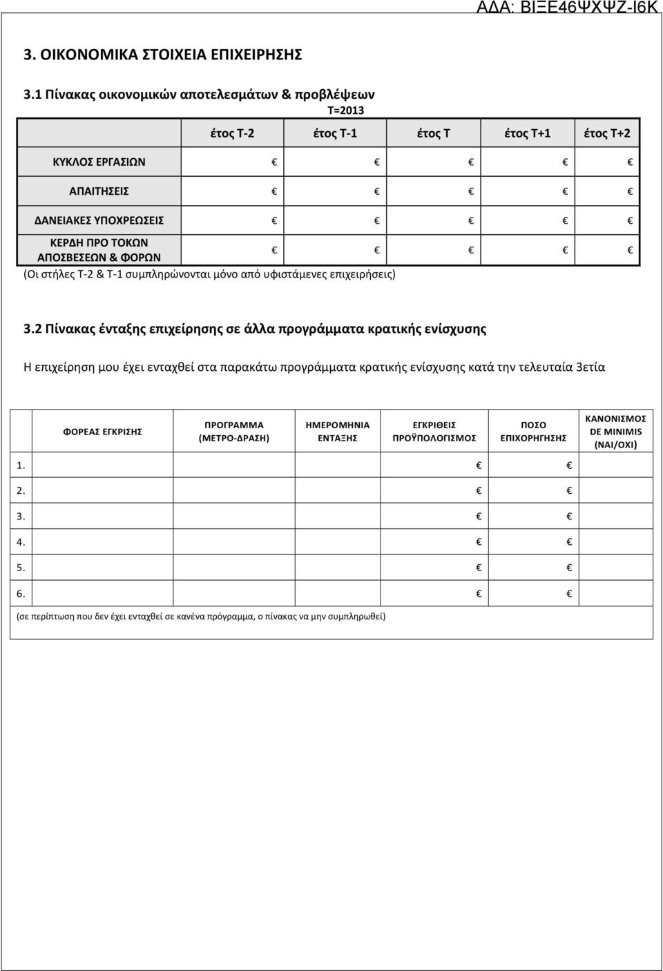 & ΦΟΡΩΝ (Οι στήλες Τ 2 & Τ 1 συμπληρώνονται μόνο από υφιστάμενες επιχειρήσεις) 3.