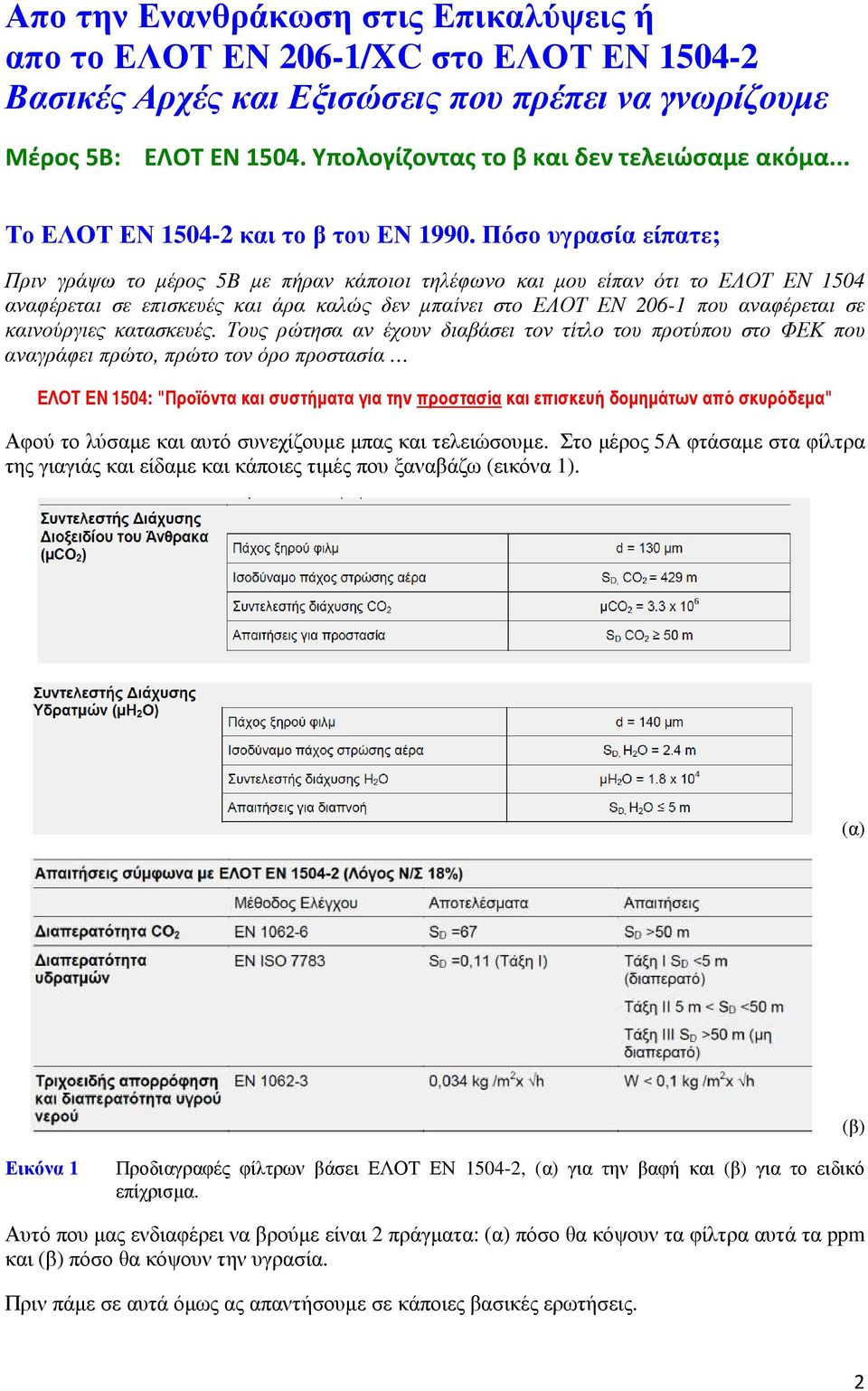 Πόσο υγρασία είπατε; Πριν γράψω το µέρος 5B µε πήραν κάποιοι τηλέφωνο και µου είπαν ότι το ΕΛΟΤ ΕΝ 1504 αναφέρεται σε επισκευές και άρα καλώς δεν µπαίνει στο ΕΛΟΤ ΕΝ 206-1 που αναφέρεται σε