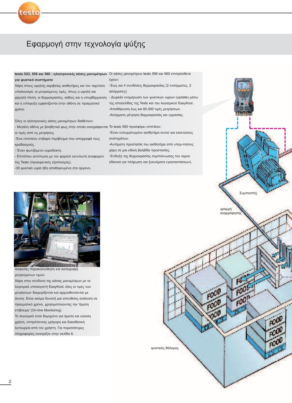 ωρεάν ενηµέρωση των ψυκτικών υγρών (update) µέσω και η υπόψυξη εµφανίζονται στην οθόνη σε πραγµατικό της ιστοσελίδας της Testo και του λογισµικού EasyKool. χρόνο. -Αποθήκευση έως και 60.