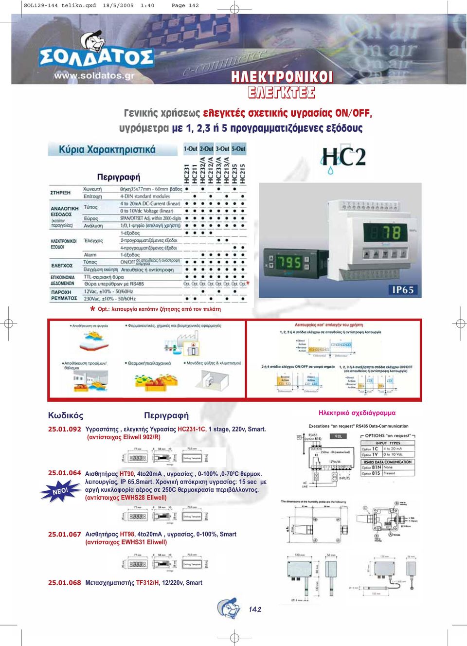 (αντίστοιχος Eliwell 902/R) Ηλεκτρικό σχεδιάγραµµα Executions on request RS485 Data-Communication 25.01.064 Αισθητήρας ΗΤ90, 4to20mA, υγρασίας, 0-100%,0-70 0 C θερµοκ.