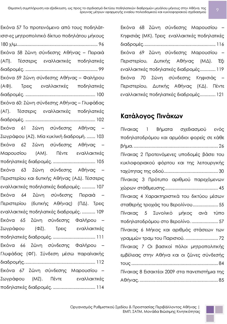 ... 102 Εικόνα 61 Ζώνη σύνδεσης Αθήνας Ζωγράφου (ΑΖ). Μία κυκλική διαδρομή.... 103 Εικόνα 62 Ζώνη σύνδεσης Αθήνας Μαρουσίου (ΑΜ). Πέντε εναλλακτικές ποδηλατικές διαδρομές.