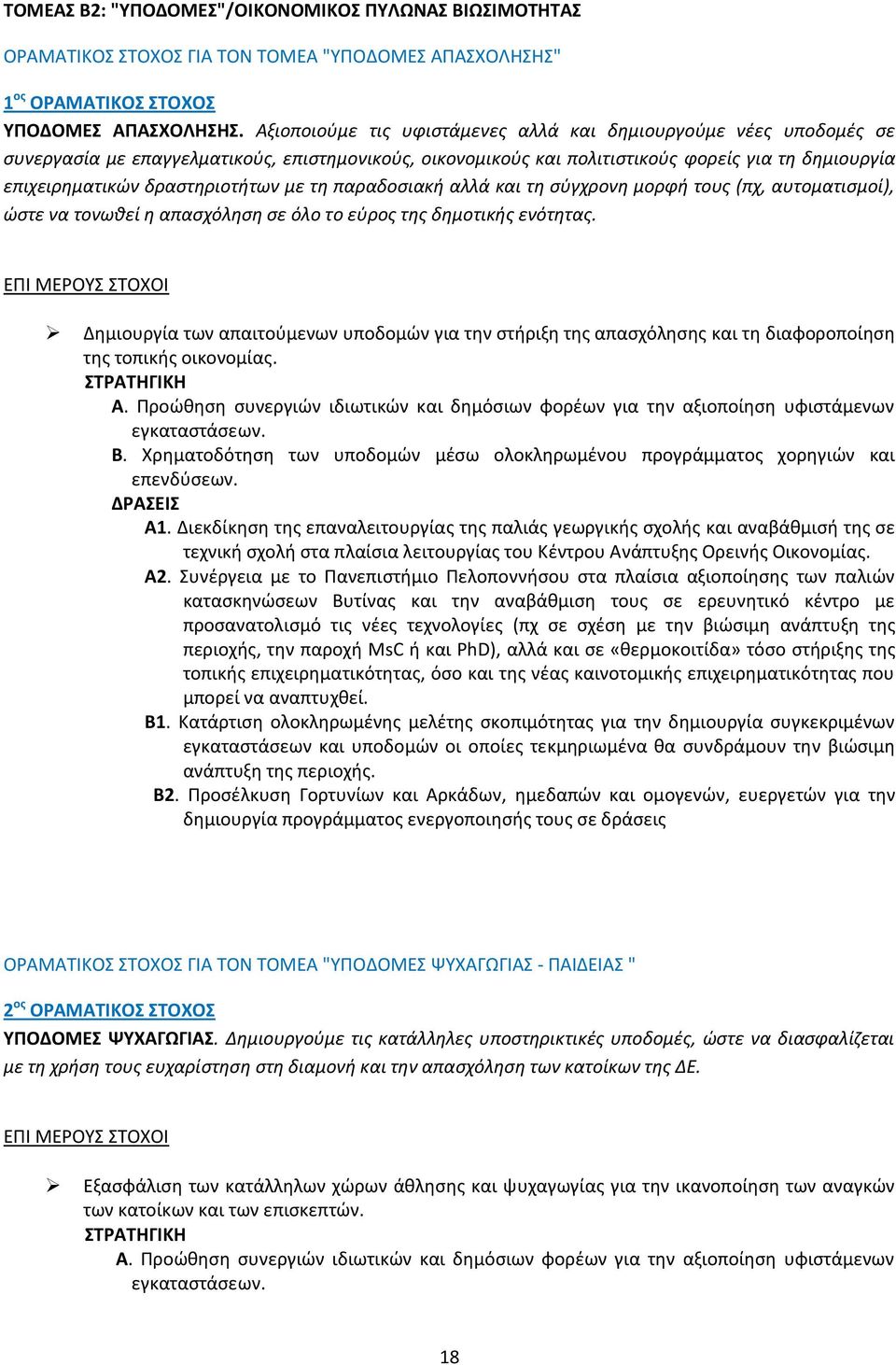 δραστηριοτήτων με τη παραδοσιακή αλλά και τη σύγχρονη μορφή τους (πχ, αυτοματισμοί), ώστε να τονωθεί η απασχόληση σε όλο το εύρος της δημοτικής ενότητας.