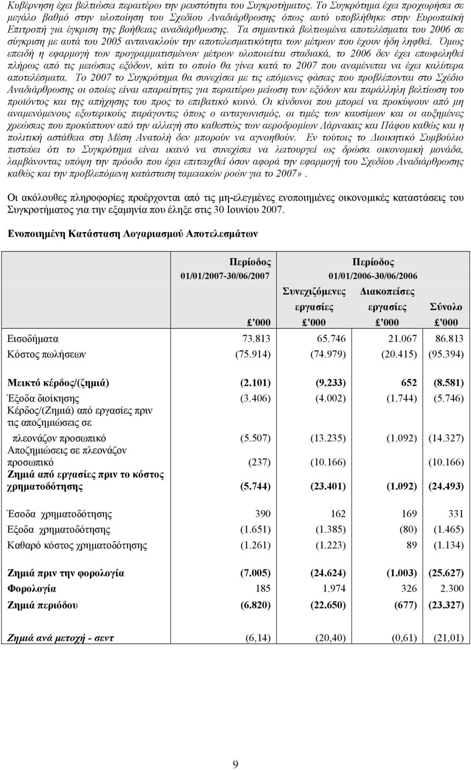 Τα σημαντικά βελτιωμένα αποτελέσματα του 2006 σε σύγκριση με αυτά του 2005 αντανακλούν την αποτελεσματικότητα των μέτρων που έχουν ήδη ληφθεί.