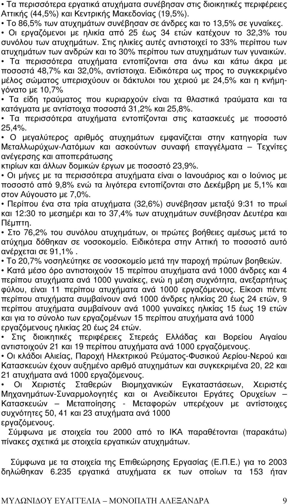 Στις ηλικίες αυτές αντιστοιχεί το 33% περίπου των ατυχηµάτων των ανδρών και το 30% περίπου των ατυχηµάτων των γυναικών.