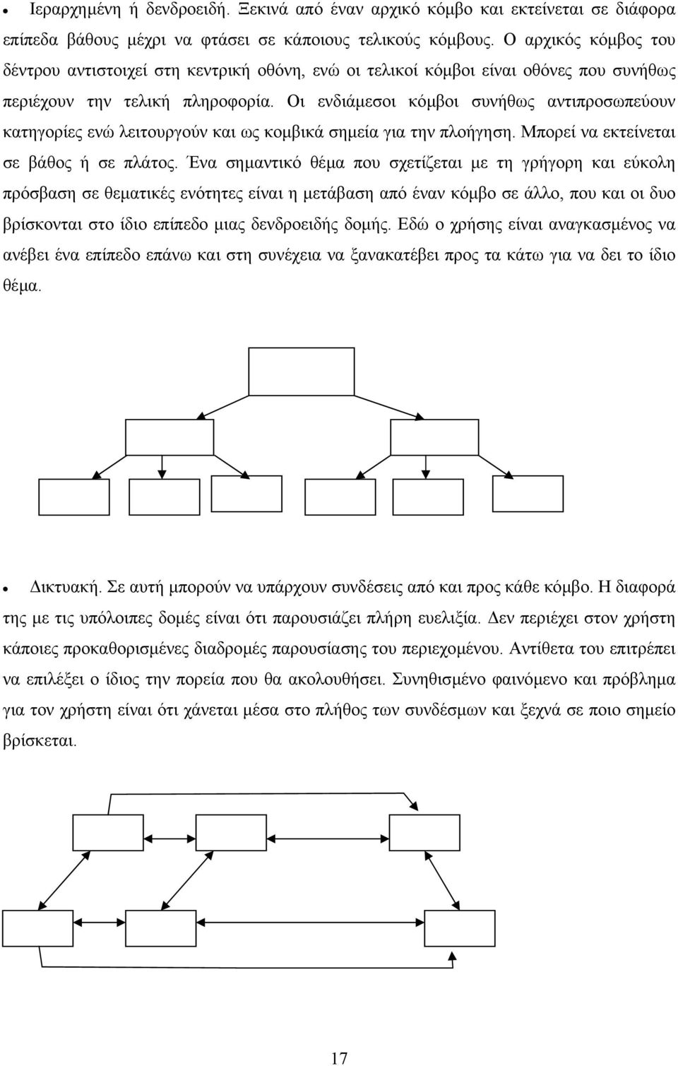 Οι ενδιάµεσοι κόµβοι συνήθως αντιπροσωπεύουν κατηγορίες ενώ λειτουργούν και ως κοµβικά σηµεία για την πλοήγηση. Μπορεί να εκτείνεται σε βάθος ή σε πλάτος.