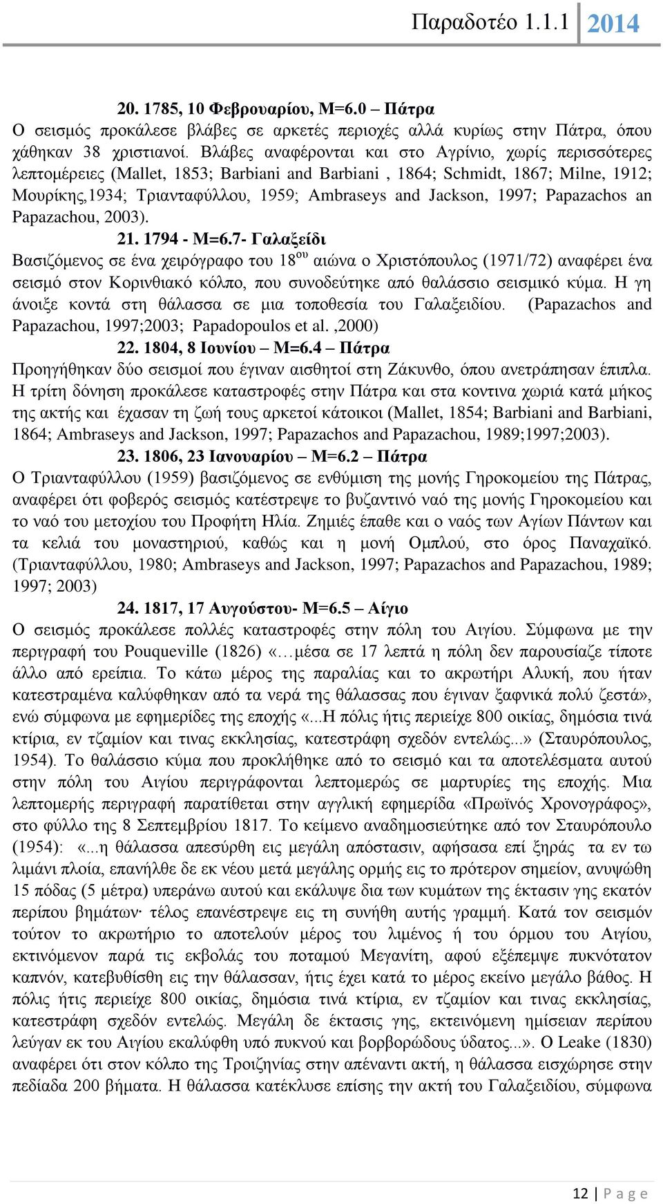 1997; Papazachos an Papazachou, 2003). 21. 1794 - M=6.