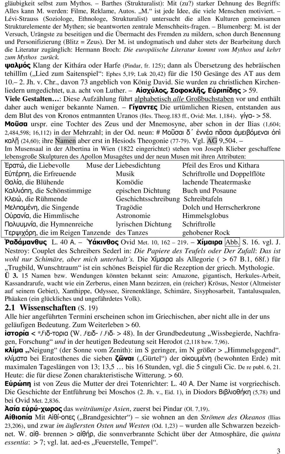 ist der Versuch, Urängste zu beseitigen und die Übermacht des Fremden zu mildern, schon durch Benennung und Personifizierung (Blitz = Zeus). Der M.