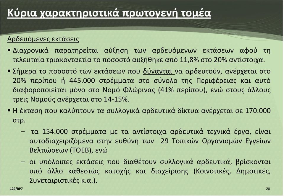 000 στρέμματα στο σύνολο της Περιφέρειας και αυτό διαφοροποιείται μόνο στο Νομό Φλώρινας (41% περίπου), ενώ στους άλλους τρεις Νομούς ανέρχεται στο 14-15%.