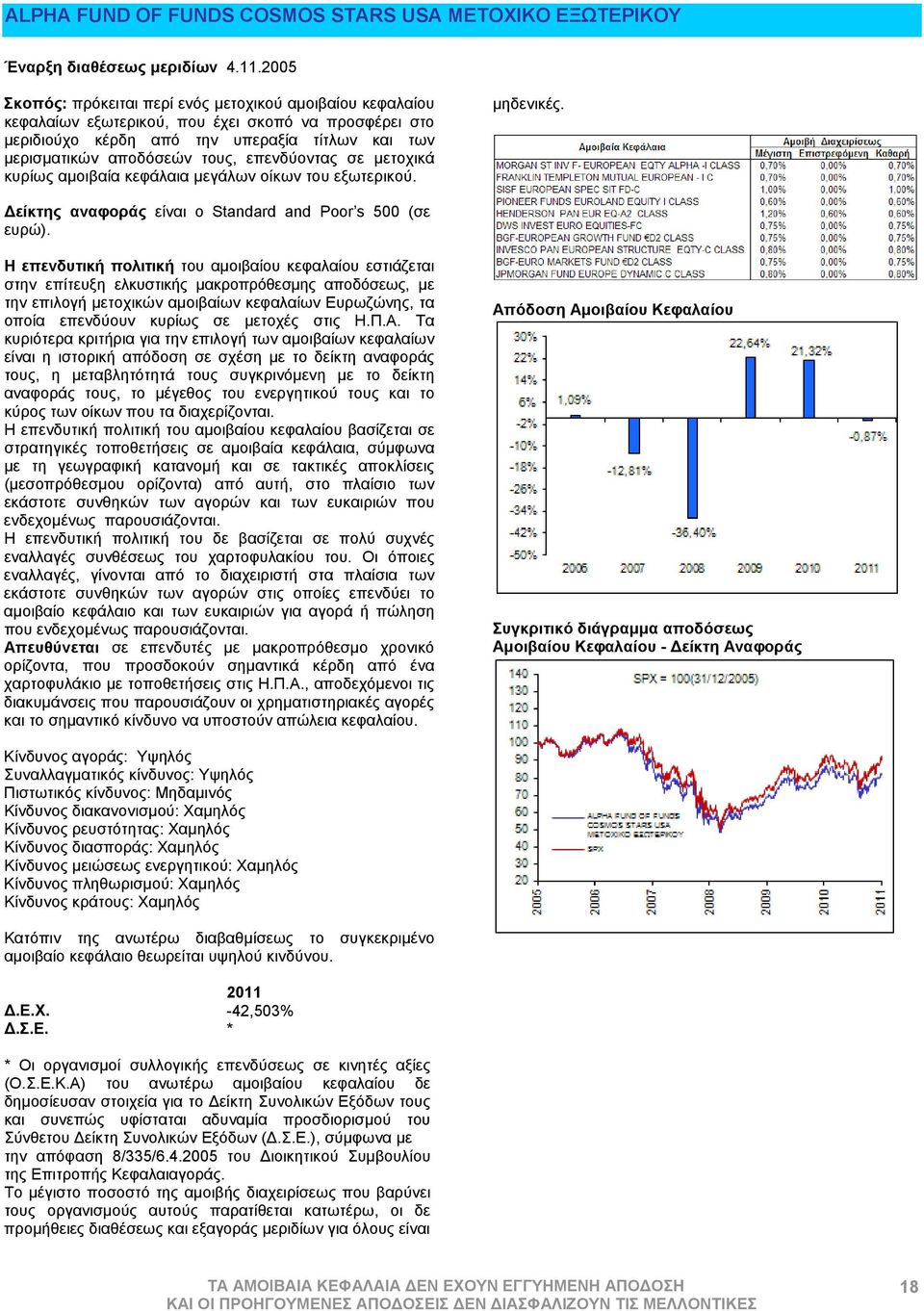 επενδύοντας σε μετοχικά κυρίως αμοιβαία κεφάλαια μεγάλων οίκων του εξωτερικού. μηδενικές. Δείκτης αναφοράς είναι ο Standard and Poor s 500 (σε ευρώ).
