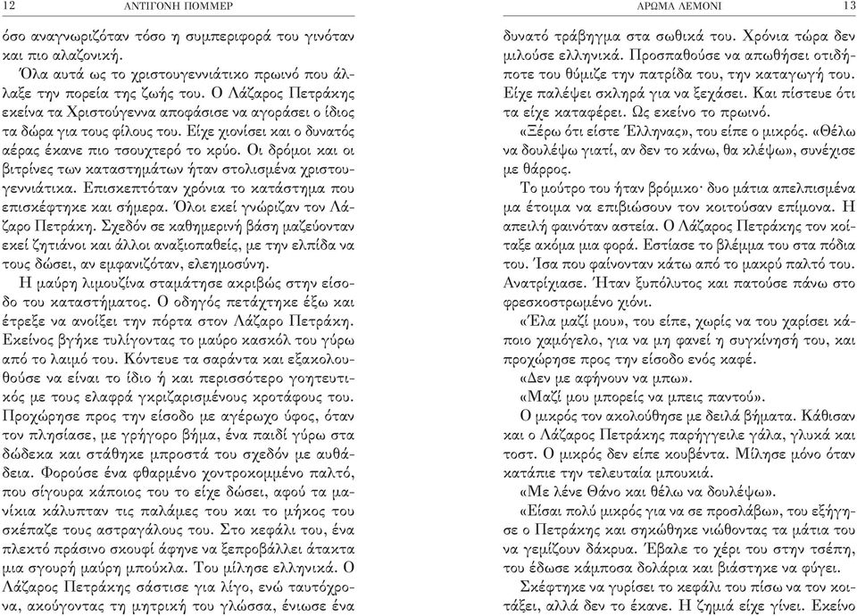 Οι δρόμοι και οι βιτρίνες των καταστημάτων ήταν στολισμένα χριστουγεννιάτικα. Επισκεπτόταν χρόνια το κατάστημα που επισκέφτηκε και σήμερα. Όλοι εκεί γνώριζαν τον Λάζαρο Πετράκη.