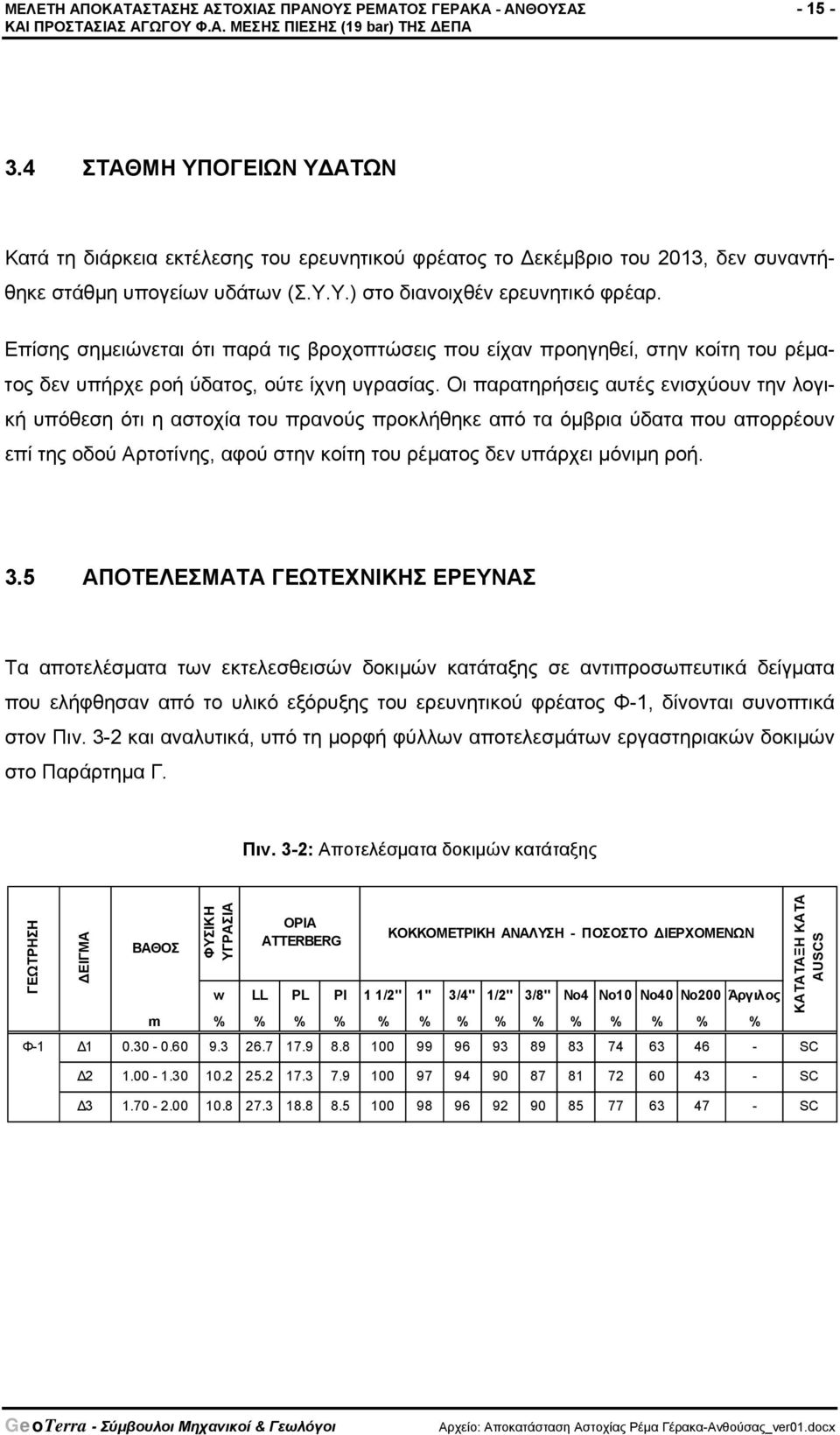 Επίσης σημειώνεται ότι παρά τις βροχοπτώσεις που είχαν προηγηθεί, στην κοίτη του ρέματος δεν υπήρχε ροή ύδατος, ούτε ίχνη υγρασίας.