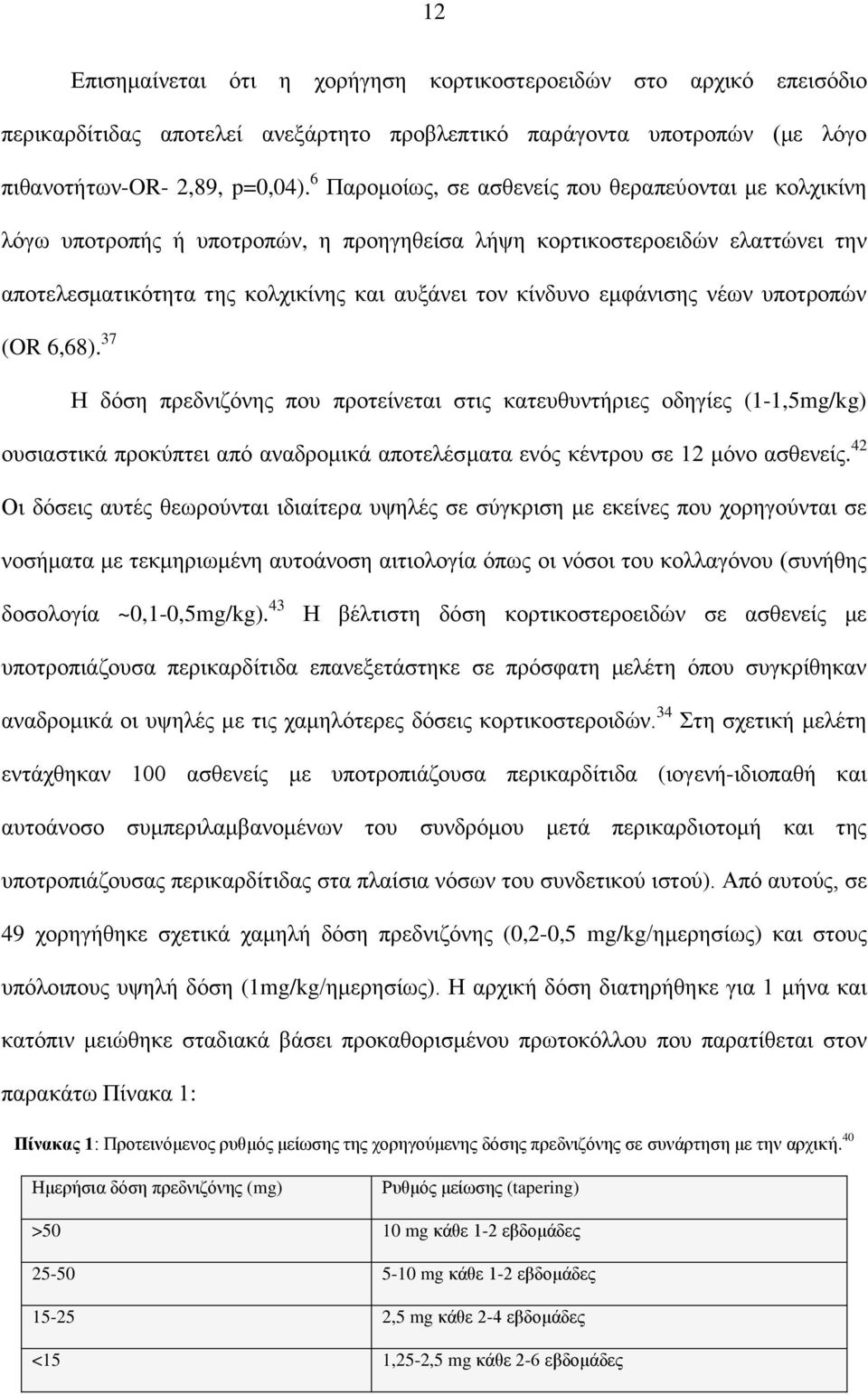 εμφάνισης νέων υποτροπών (OR 6,68). 37 Η δόση πρεδνιζόνης που προτείνεται στις κατευθυντήριες οδηγίες (1-1,5mg/kg) ουσιαστικά προκύπτει από αναδρομικά αποτελέσματα ενός κέντρου σε 12 μόνο ασθενείς.