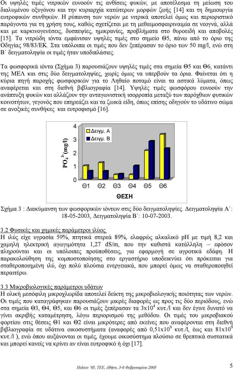 προβλήµατα στο θυροειδή και αποβολές [15]. Τα νιτρώδη ιόντα εµφάνισαν υψηλές τιµές στο σηµείο Θ5, πάνω από το όριο της Οδηγίας 98/83/ΕΚ.