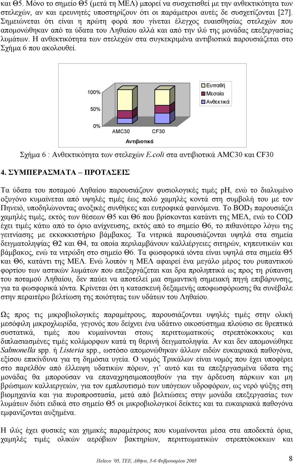 Η ανθεκτικότητα των στελεχών στα συγκεκριµένα αντιβιοτικά παρουσιάζεται στο Σχήµα 6 που ακολουθεί. 100% 50% Ευπαθή Μεσαία Ανθεκτικά 0% AMC30 CF30 Αντιβιοτικά Σχήµα 6 : Ανθεκτικότητα των στελεχών E.