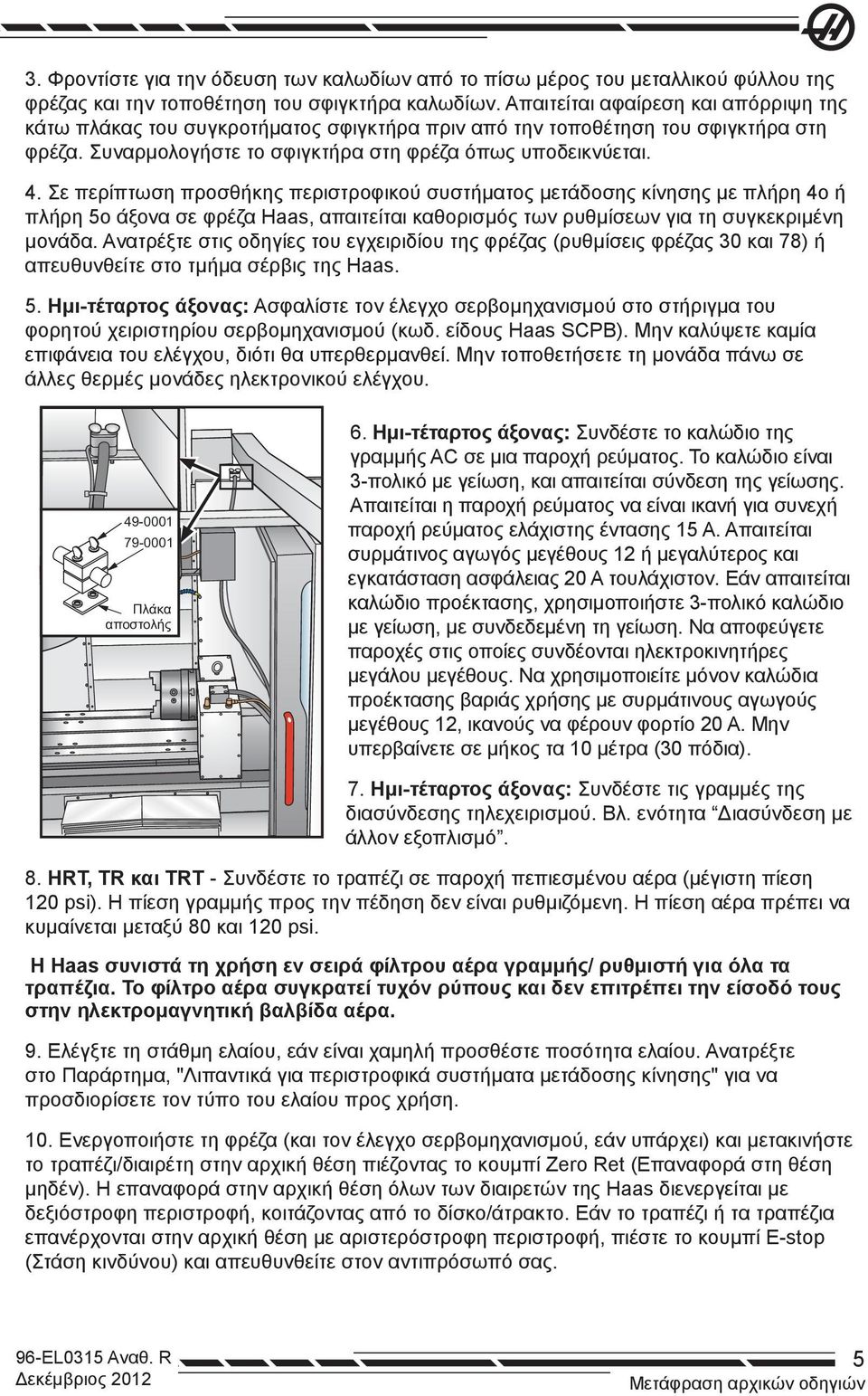 Σε περίπτωση προσθήκης περιστροφικού συστήματος μετάδοσης κίνησης με πλήρη 4ο ή πλήρη 5ο άξονα σε φρέζα Haas, απαιτείται καθορισμός των ρυθμίσεων για τη συγκεκριμένη μονάδα.