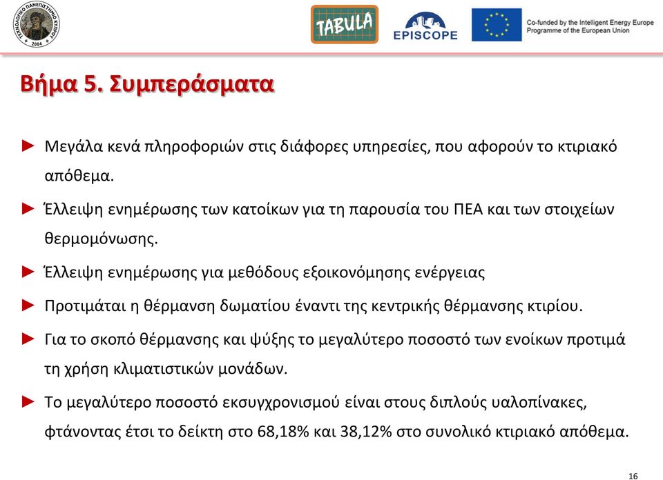 Ζλλειψθ ενθμζρωςθσ για μεκόδουσ εξοικονόμθςθσ ενζργειασ Προτιμάται θ κζρμανςθ δωματίου ζναντι τθσ κεντρικισ κζρμανςθσ κτιρίου.