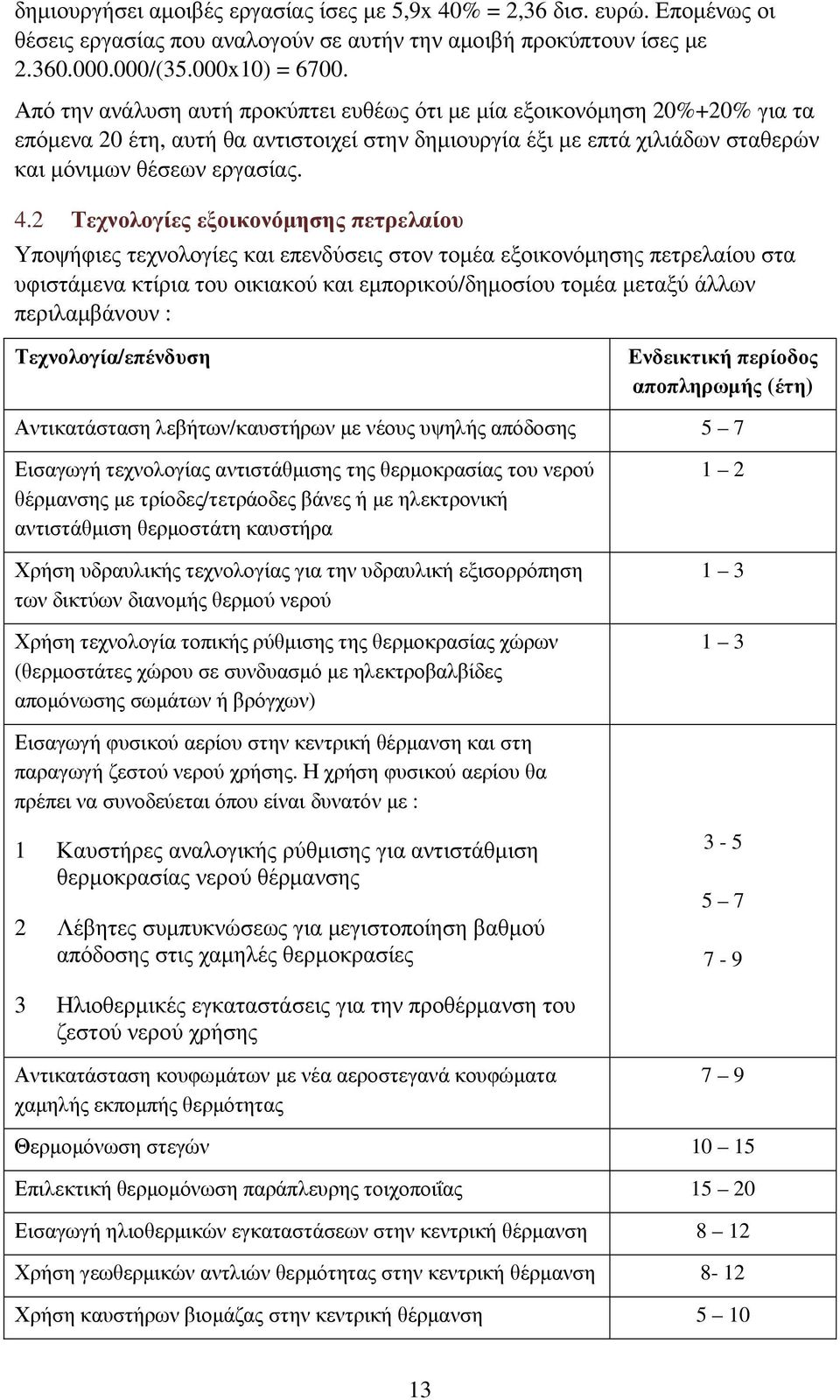 2 Τεχνολογίες εξοικονόµησης πετρελαίου Υποψήφιες τεχνολογίες και επενδύσεις στον τοµέα εξοικονόµησης πετρελαίου στα υφιστάµενα κτίρια του οικιακού και εµπορικού/δηµοσίου τοµέα µεταξύ άλλων