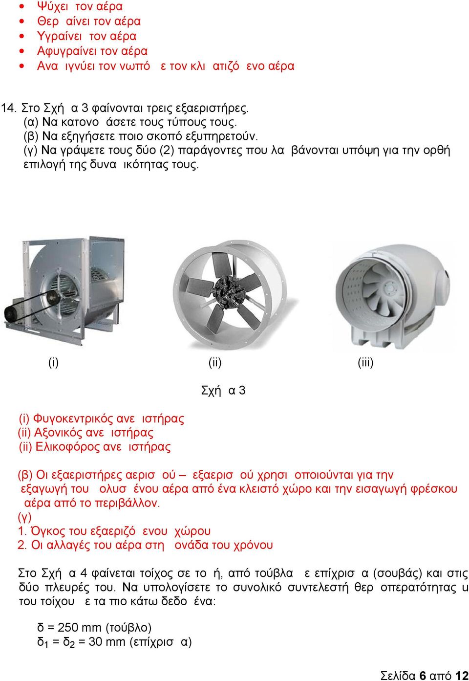 (i) (ii) (iii) (i) Φυγοκεντρικός ανεμιστήρας (ii) Αξονικός ανεμιστήρας (ii) Ελικοφόρος ανεμιστήρας Σχήμα 3 (β) Οι εξαεριστήρες αερισμού εξαερισμού χρησιμοποιούνται για την εξαγωγή του μολυσμένου αέρα