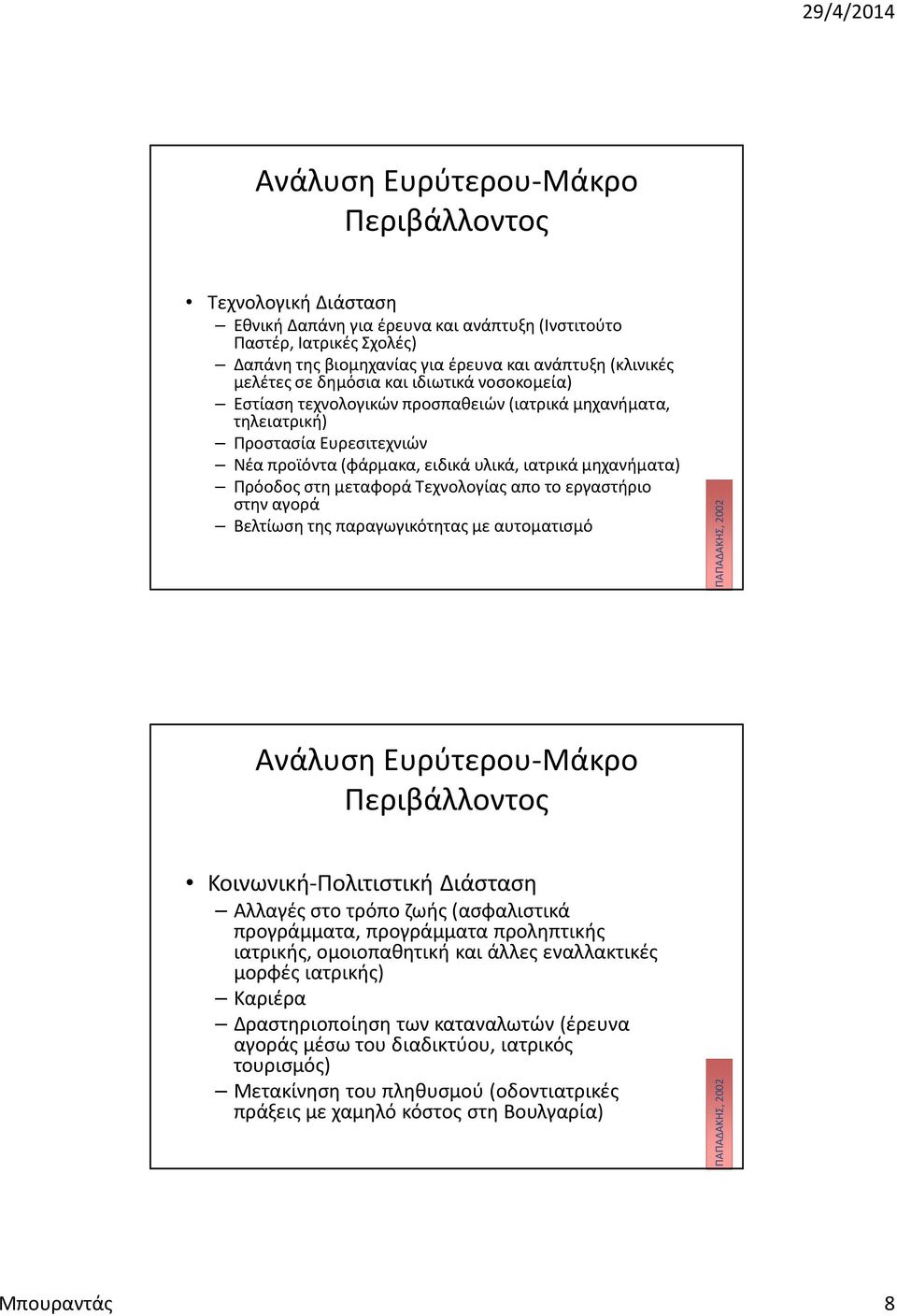 μεταφορά Τεχνολογίας απο το εργαστήριο στην αγορά Βελτίωση της παραγωγικότητας με αυτοματισμό ΠΑΠΑΔΑΚΗΣ, 2002 Ανάλυση Ευρύτερου-Μάκρο Περιβάλλοντος Κοινωνική-Πολιτιστική Διάσταση Αλλαγές στο τρόπο