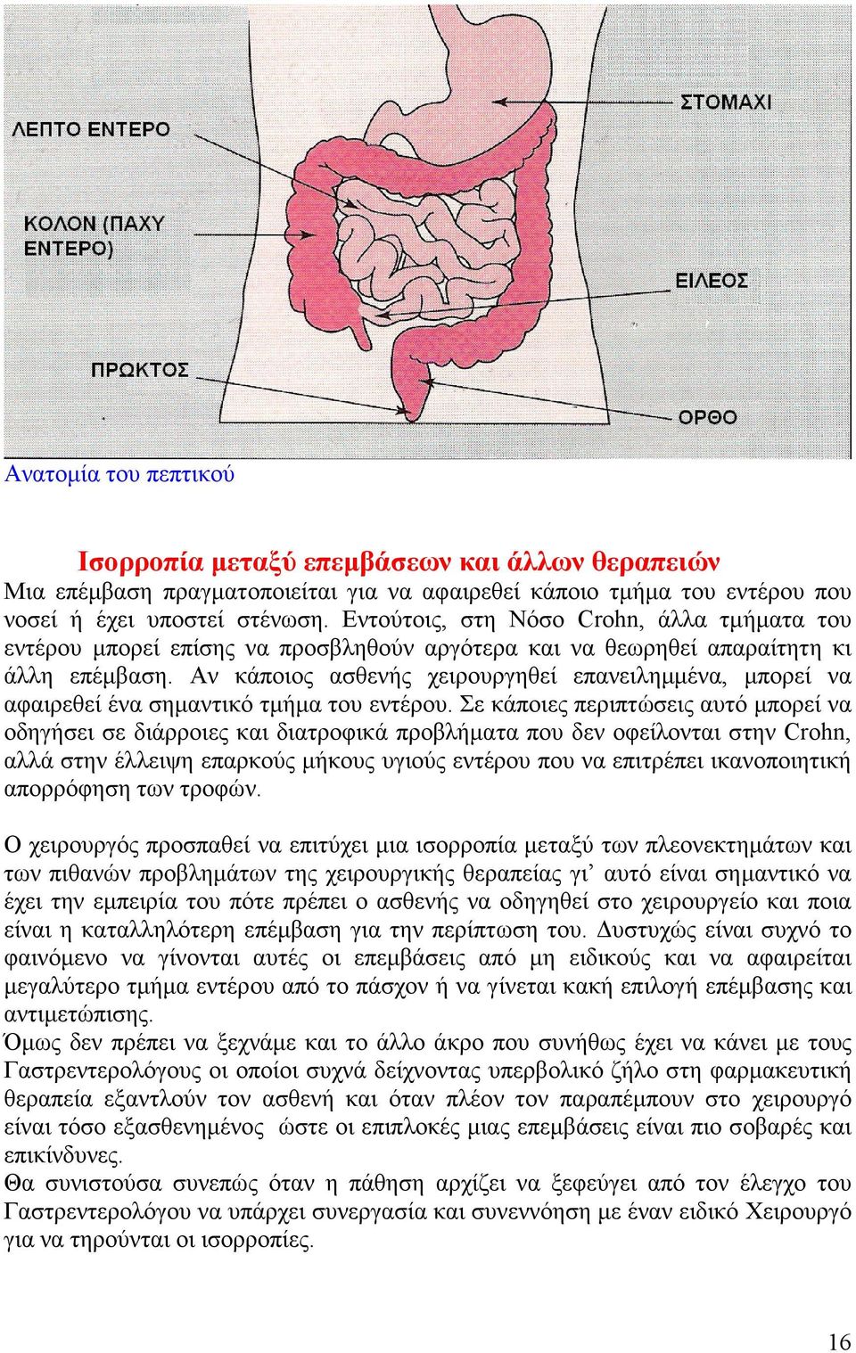 Αν κάποιος ασθενής χειρουργηθεί επανειληµµένα, µπορεί να αφαιρεθεί ένα σηµαντικό τµήµα του εντέρου.