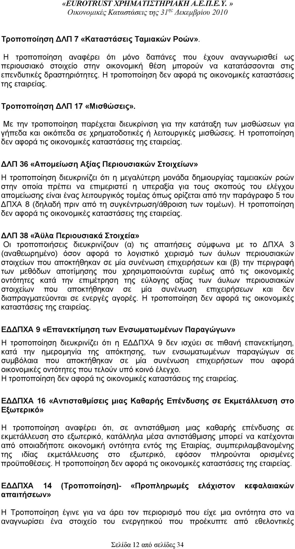 Η τροποποίηση δεν αφορά τις οικονομικές καταστάσεις της εταιρείας. Τροποποίηση ΛΠ 17 «Μισθώσεις».