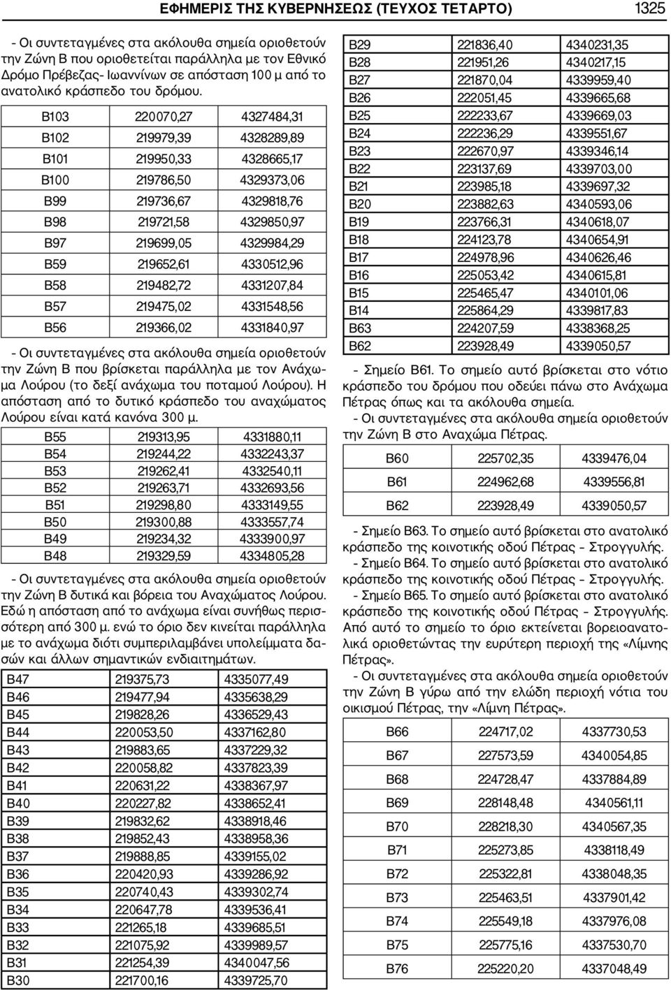 B103 220070,27 4327484,31 B102 219979,39 4328289,89 B101 219950,33 4328665,17 B100 219786,50 4329373,06 B99 219736,67 4329818,76 B98 219721,58 4329850,97 B97 219699,05 4329984,29 B59 219652,61