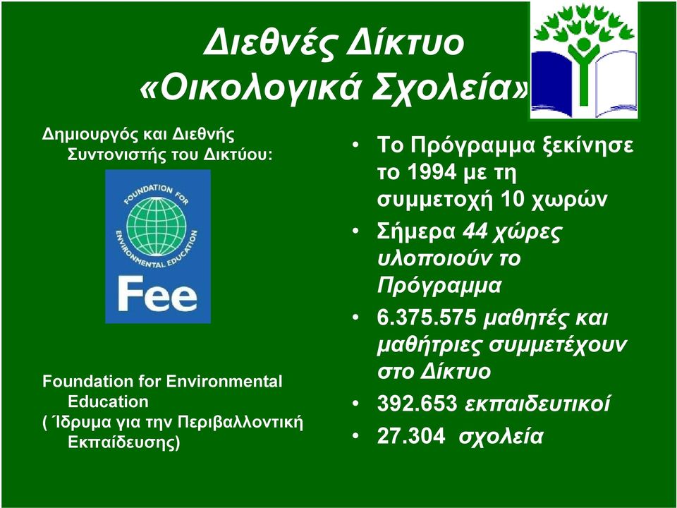 Πρόγραμμα ξεκίνησε το 1994 με τη συμμετοχή 10 χωρών Σήμερα 44 χώρες υλοποιούν το