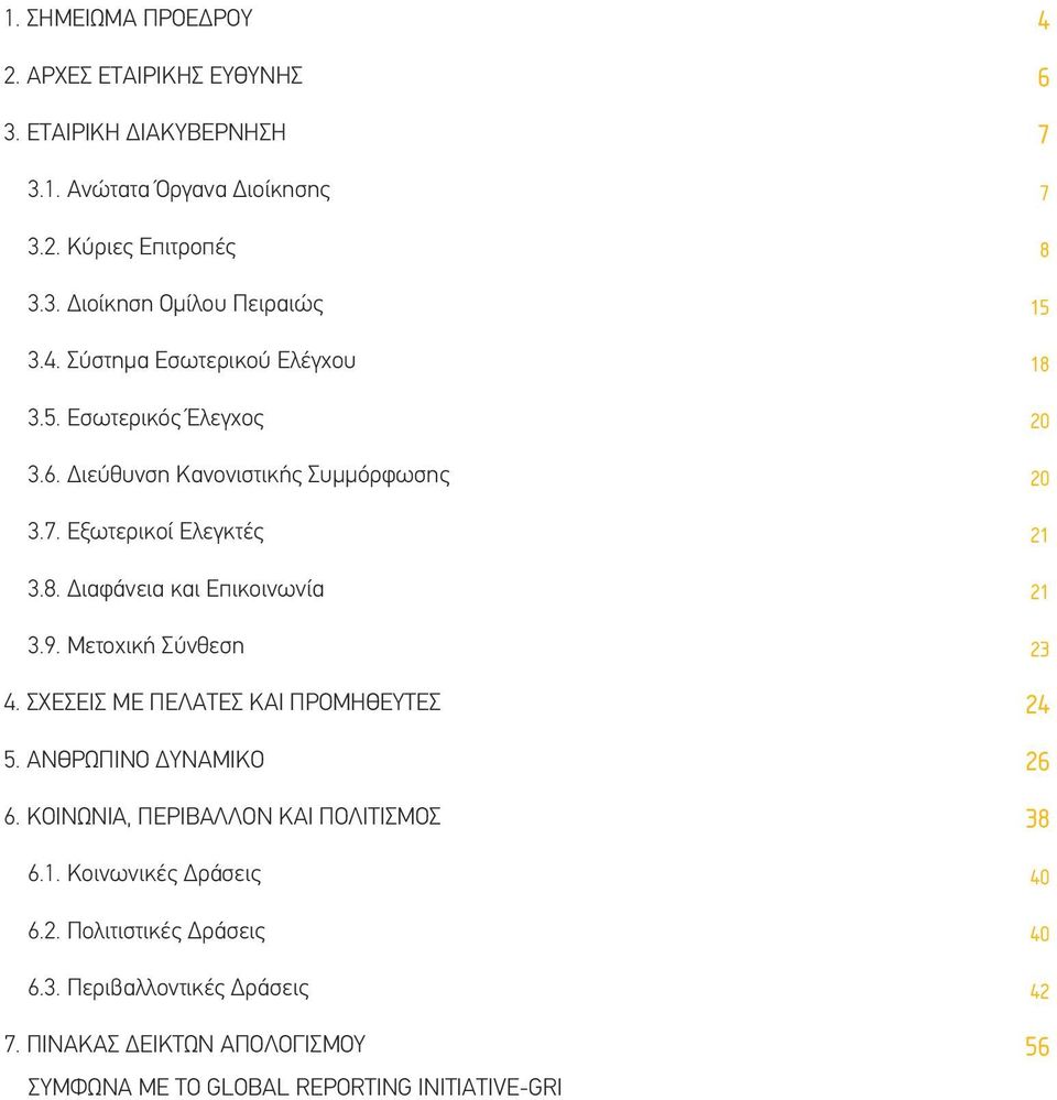 Μετοχική Σύνθεση 4. ΣΧΕΣΕΙΣ ΜΕ ΠΕΛΑΤΕΣ ΚΑΙ ΠΡΟΜΗΘΕΥΤΕΣ 5. ΑΝΘΡΩΠΙΝΟ ΔΥΝΑΜΙΚΟ 6. ΚΟΙΝΩΝΙΑ, ΠΕΡΙΒΑΛΛΟΝ ΚΑΙ ΠΟΛΙΤΙΣΜΟΣ 6.1. Κοινωνικές Δράσεις 6.2.