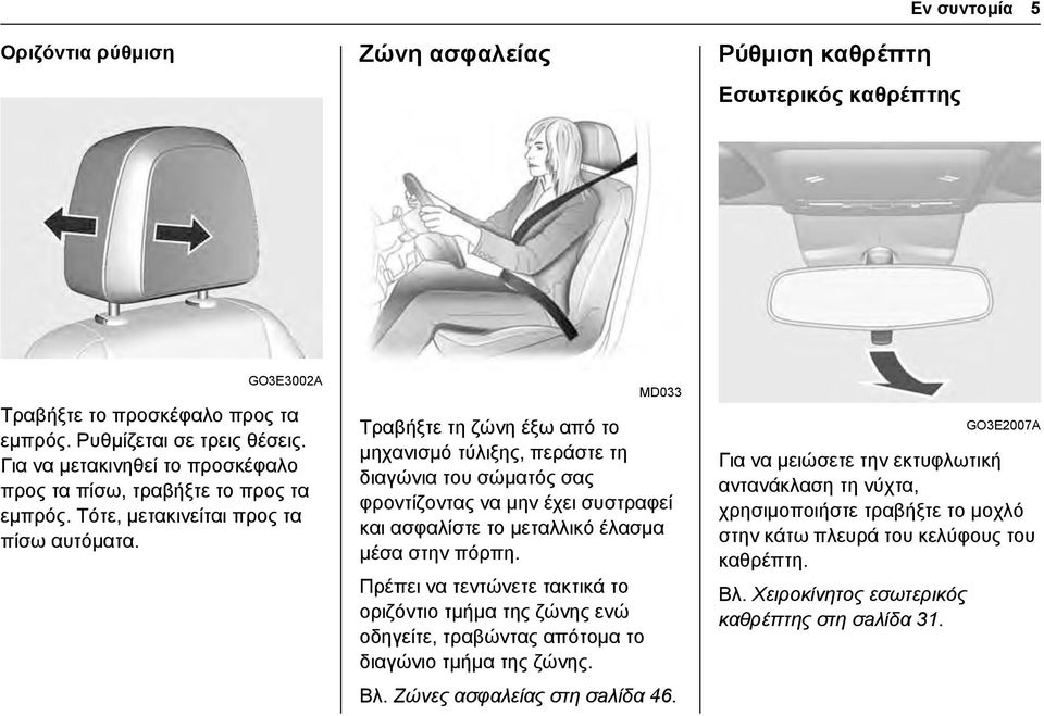 MD033 Τραβήξτε τη ζώνη έξω από το μηχανισμό τύλιξης, περάστε τη διαγώνια του σώματός σας φροντίζοντας να μην έχει συστραφεί και ασφαλίστε το μεταλλικό έλασμα μέσα στην πόρπη.