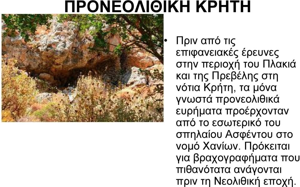 ευρήματα προέρχονταν από το εσωτερικό του σπηλαίου Ασφέντου στο νομό