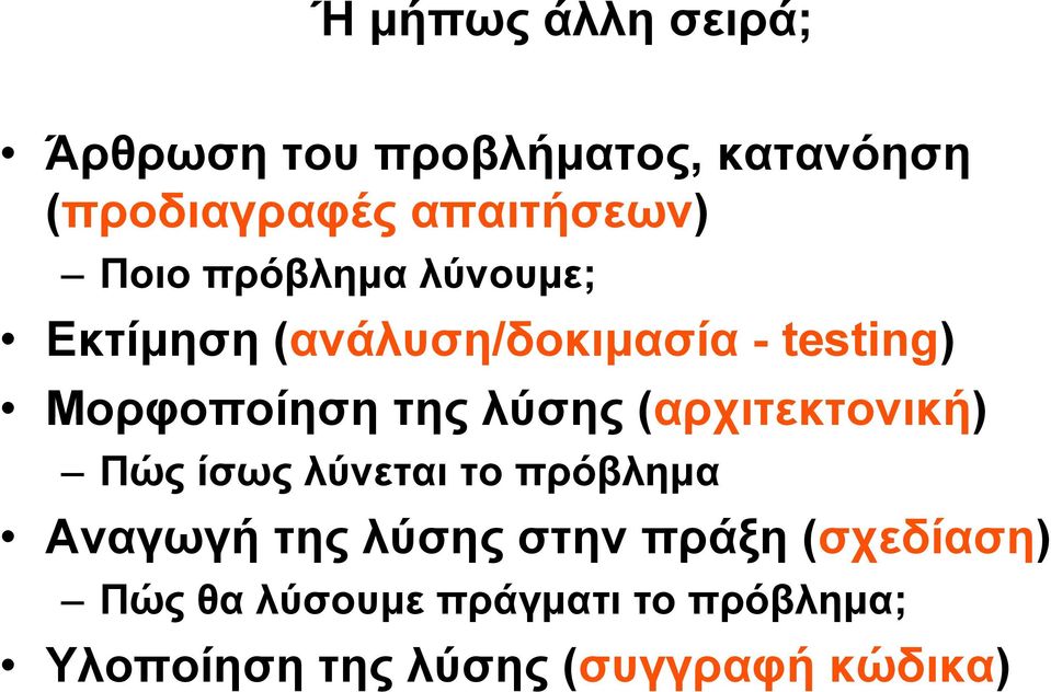 της λύσης (αρχιτεκτονική) Πώς ίσως λύνεται το πρόβλημα Αναγωγή της λύσης στην πράξη