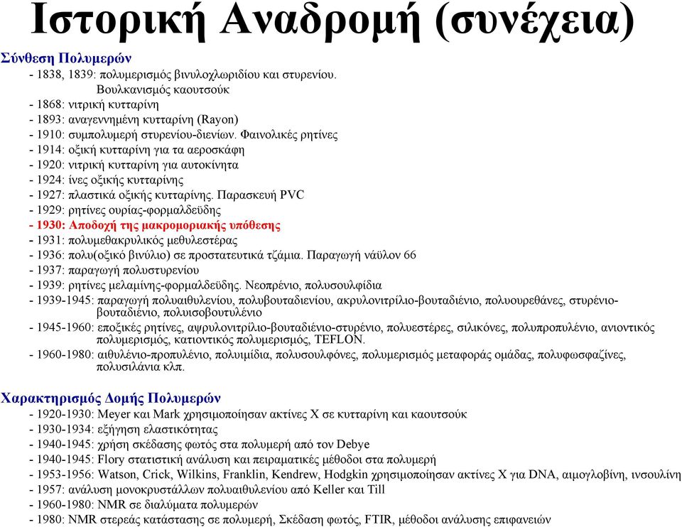 Φαινολικές ρητίνες - 1914: οξική κυτταρίνη για τα αεροσκάφη - 1920: νιτρική κυτταρίνη για αυτοκίνητα - 1924: ίνες οξικής κυτταρίνης - 1927: πλαστικά οξικής κυτταρίνης.