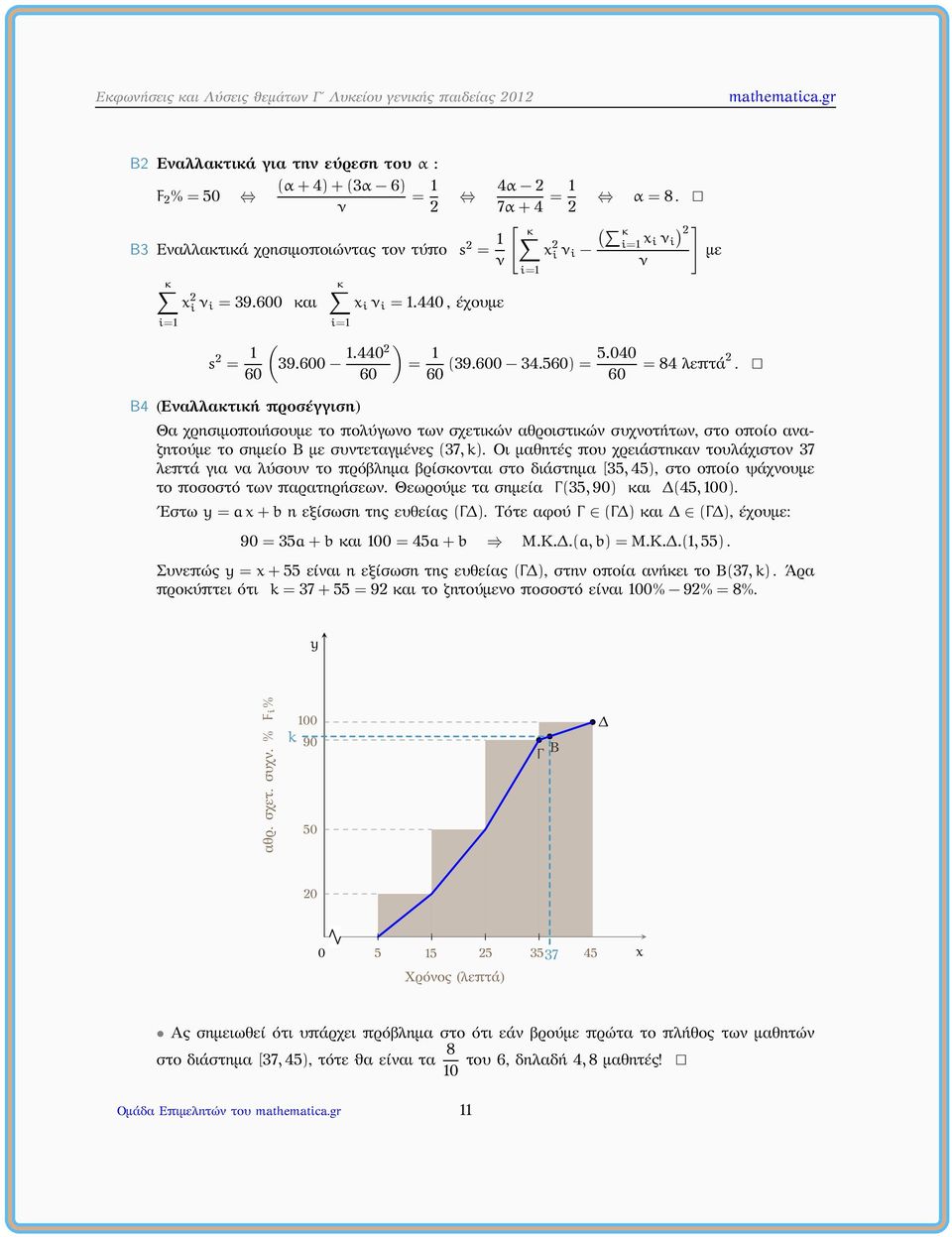 Θα χρησιμοποιήσουμε το πολύγωο τω σχετικώ αθροιστικώ συχοτήτω, στο οποίο ααζητούμε το σημείο B με συτεταγμέες (37, k).
