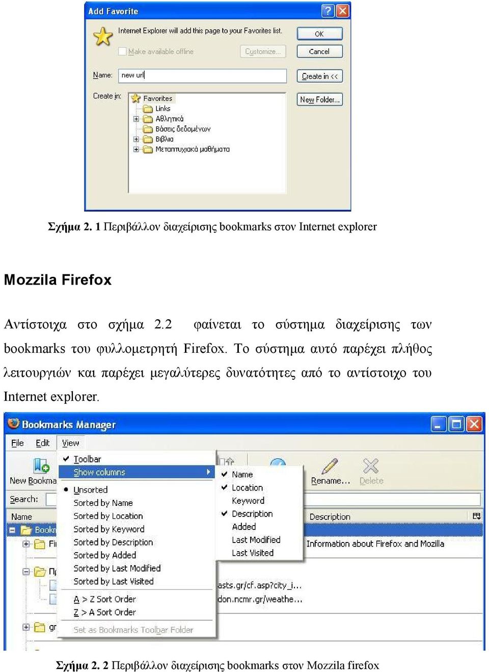 σχήμα 2.2 φαίνεται το σύστημα διαχείρισης των bookmarks του φυλλομετρητή Firefox.