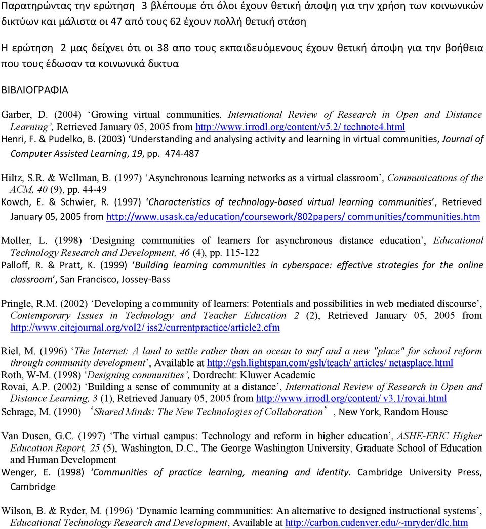 International Review of Research in Open and Distance Learning, Retrieved January 05, 2005 from http://www.irrodl.org/content/v5.2/ technote4.html Henri, F. & Pudelko, B.